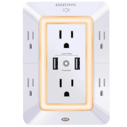 3 Sided Outlet Extender 6 Outlets with 2 USB Ports
