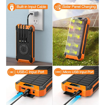 36000Mah Solar Charger Power Bank with 4 Cables