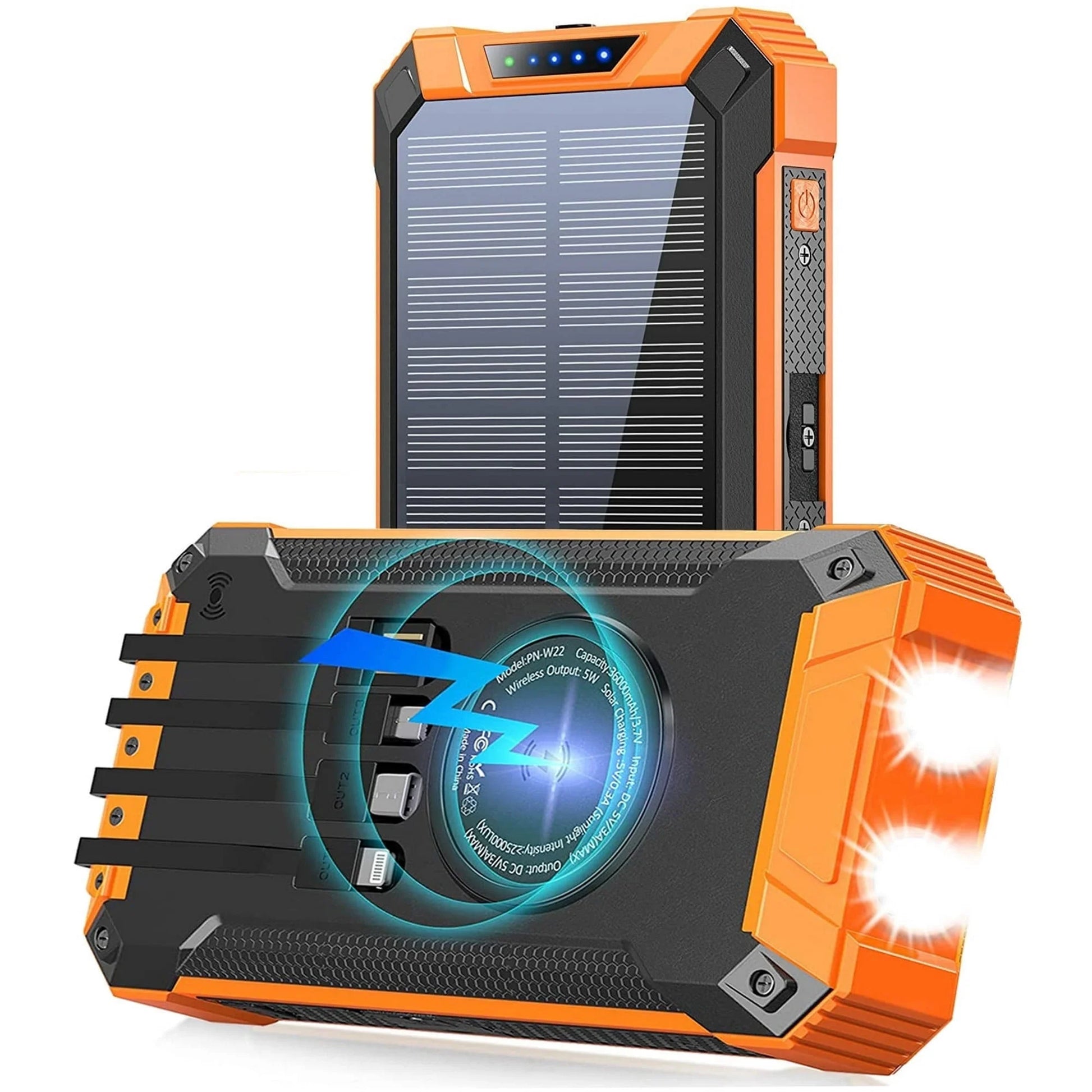 36000Mah Solar Charger Power Bank with 4 Cables