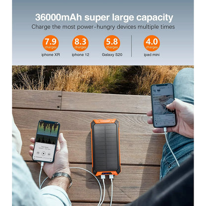 36000Mah Solar Charger Power Bank with 4 Cables