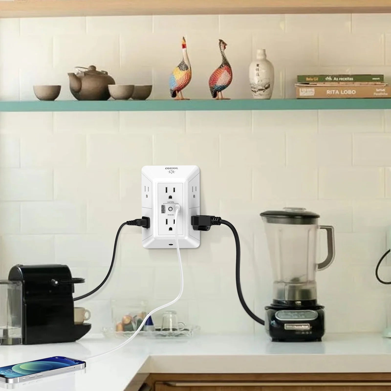 3 Sided Outlet Extender 6 Outlets with 2 USB Ports