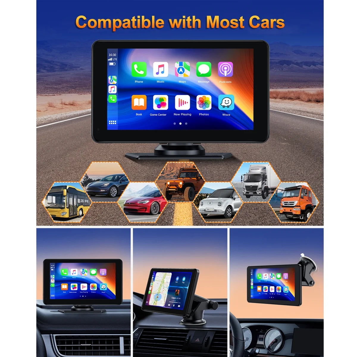 7" Wireless Portable Car play Compatible Android Auto