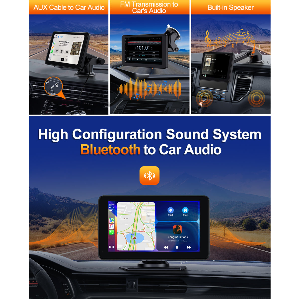 7" Wireless Portable Car play Compatible Android Auto