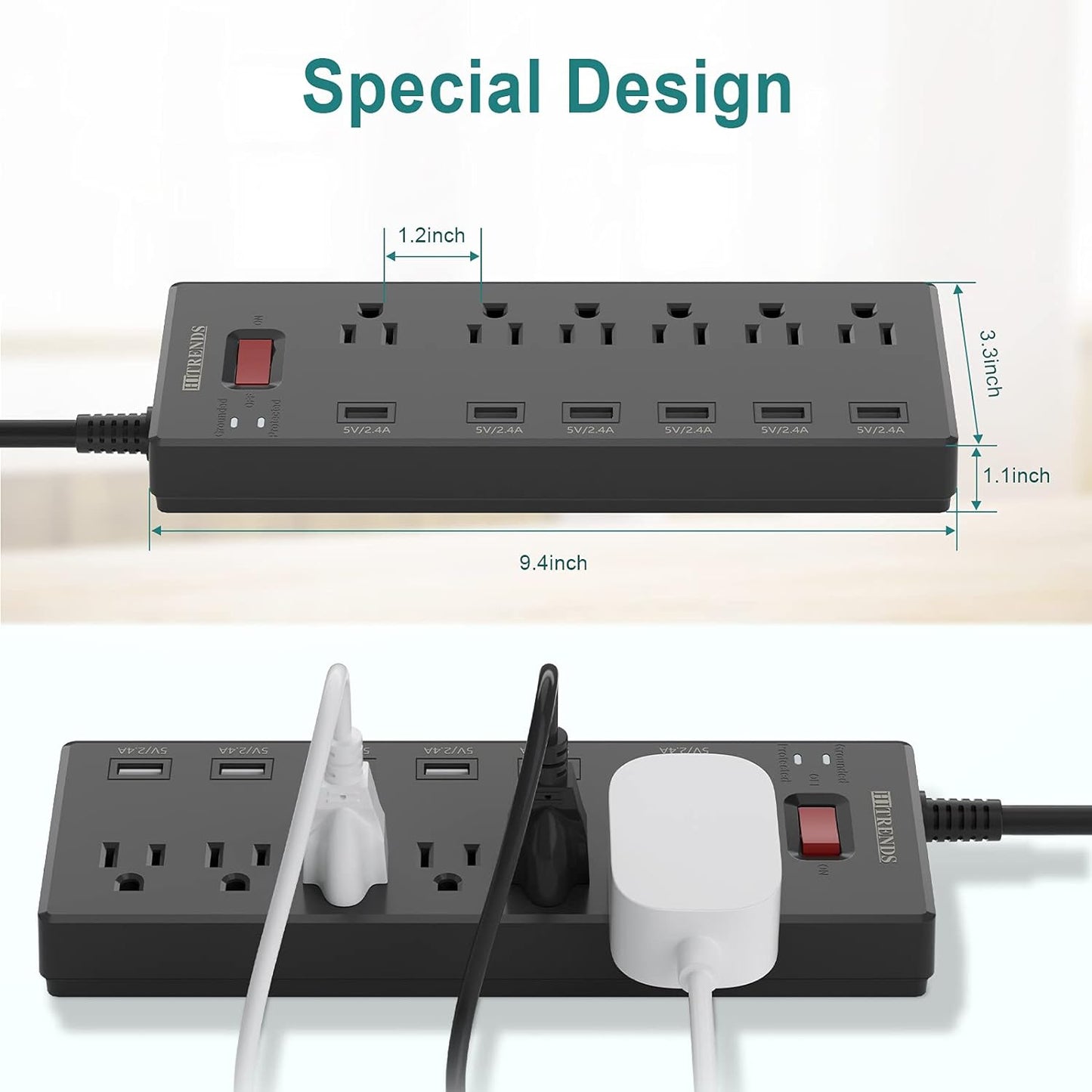 Surge Protector with 6 AC Outlets & 6 USB Charging Ports