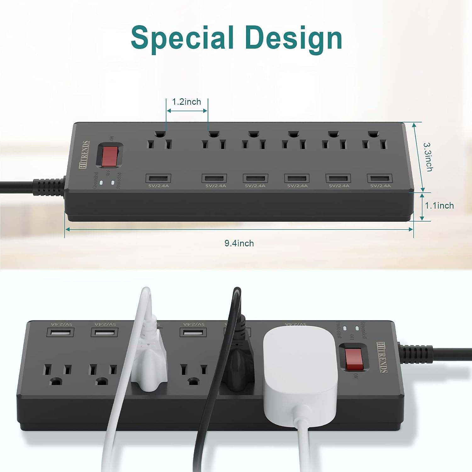 Surge Protector with 6 AC Outlets & 6 USB Charging Ports