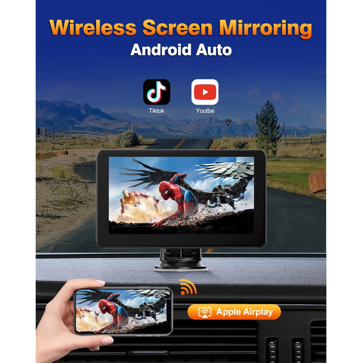 7" Wireless Portable Car play Compatible Android Auto