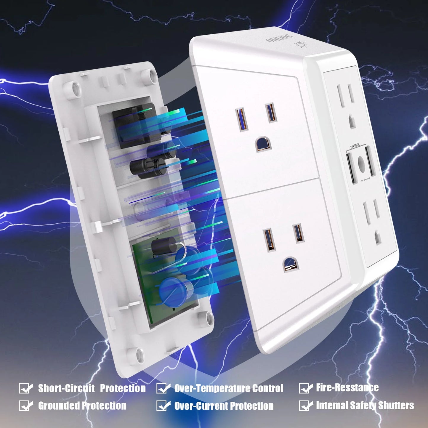 3 Sided Outlet Extender 6 Outlets with 2 USB Ports