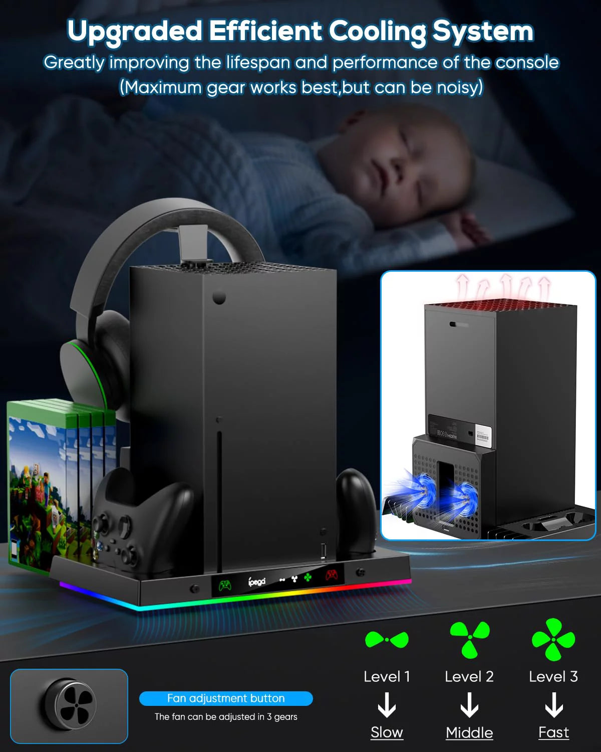 Upgraded RGB Cooling Fan Charging Station